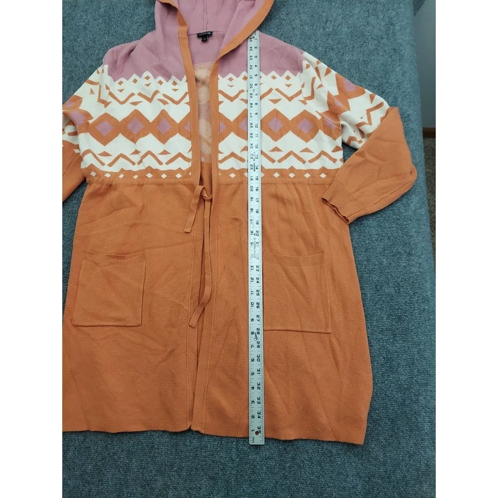 Torrid Cardigan Sweater womens 2X Orange Aztec Drawstring Long Hooded Pockets - Picture 6 of 11
